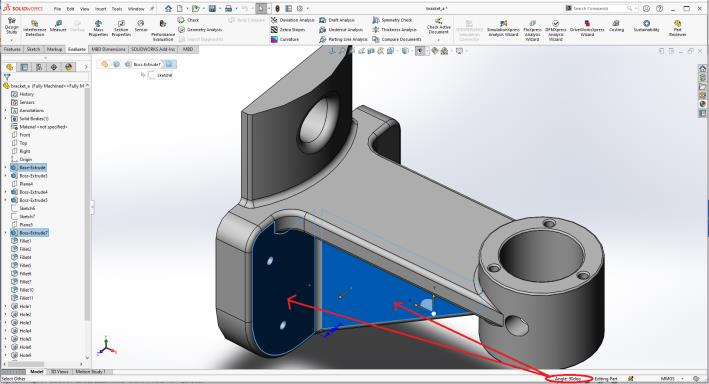 SOLIDWORKS Status Bar Measurements - Angle between Two Non–Parallel Planar Faces