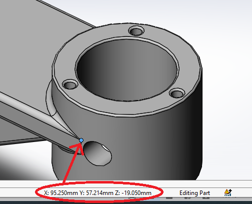 SOLIDWORKS Status Bar Measurements - Coordinates of a Vertex