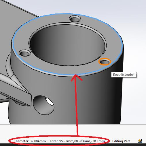 SOLIDWORKS Status Bar Measurements - Diameter of a Cylindrical Face