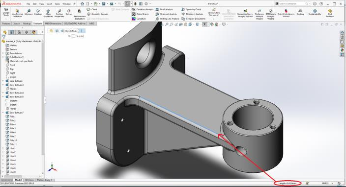 SOLIDWORKS Status Bar Measurements - Length of an Edge
