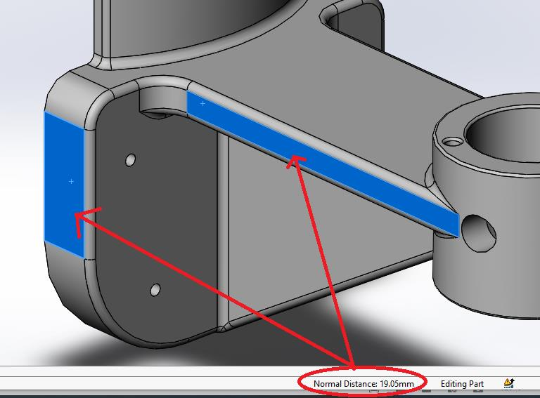 SOLIDWORKS Status Bar Measurements - Distance between Two Parallel Planar Faces
