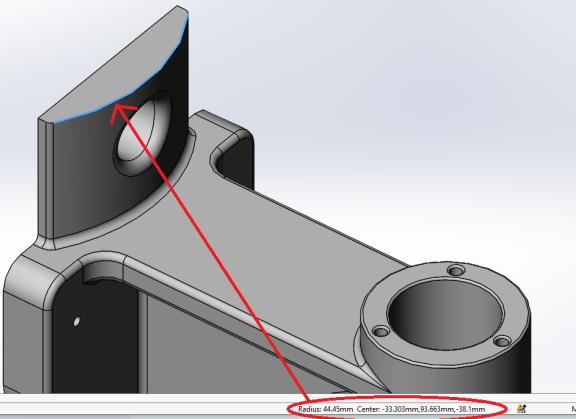 SOLIDWORKS Status Bar Measurements - Radius and center of a Circular Arc Edge