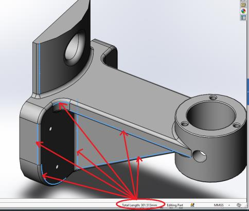 SOLIDWORKS Status Bar Measurements - Total length of Multiple Edges